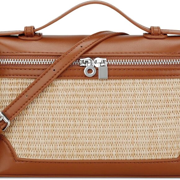 Handbags - Brown Eco-Friendly Raffia Crossbody Bag & Clutch, Spacious Summer Shoulder Handb